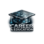 Cyber career and education icon with a graduation cap and circuit‑style design.