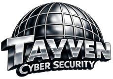 “Chrome cyber‑security logo featuring a metallic globe grid above the word TAYVEN in bold silver text.”